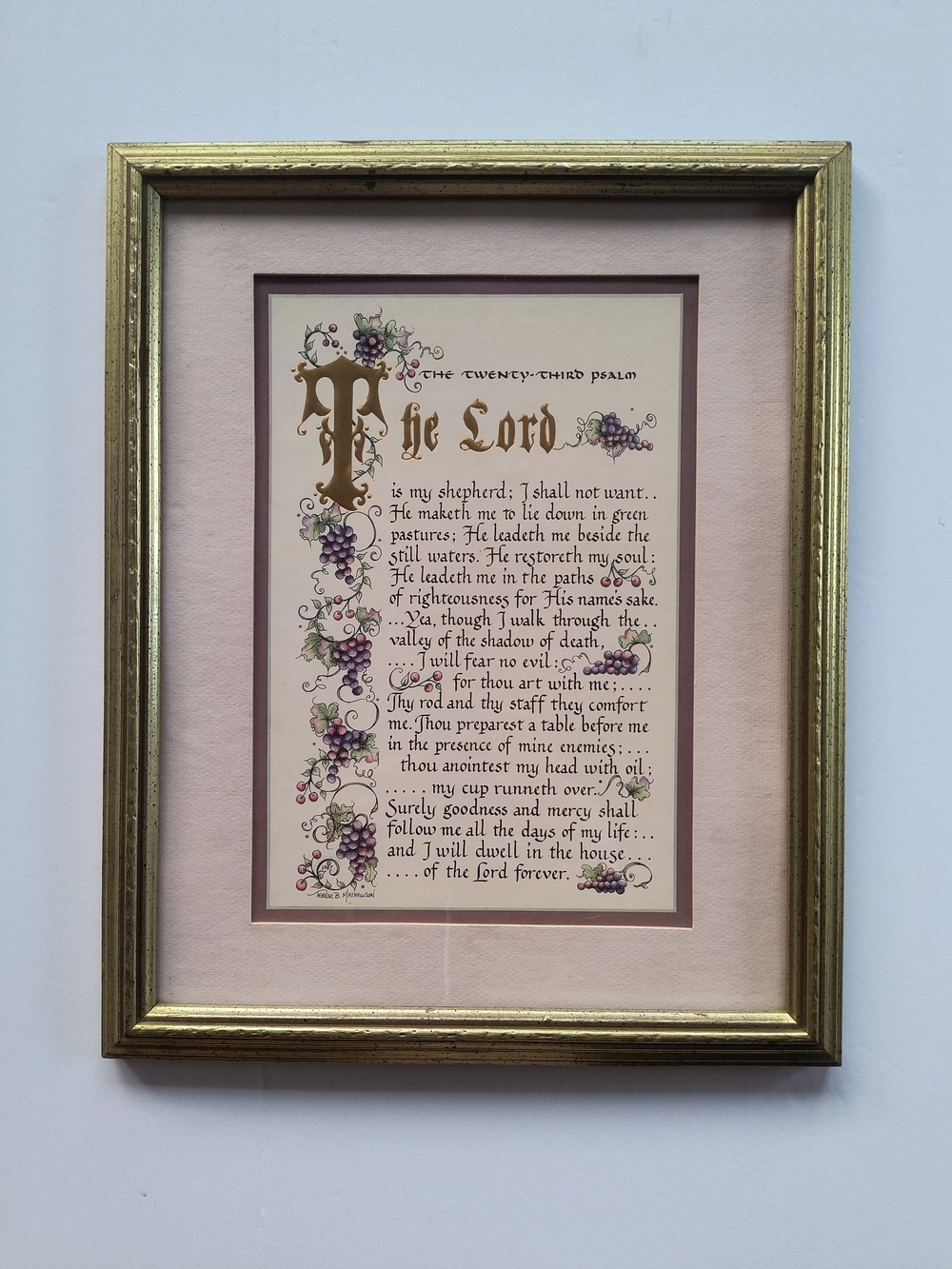 23rd Psalm The Lord is My Shepherd Matted Framed Terese B Mathewson 1987, 15x12